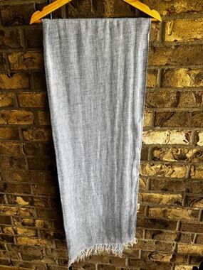 PURO LINO 100% Linen Scarf Italy Pale Blue Wrap Table Runner Fringed 80” x 28“